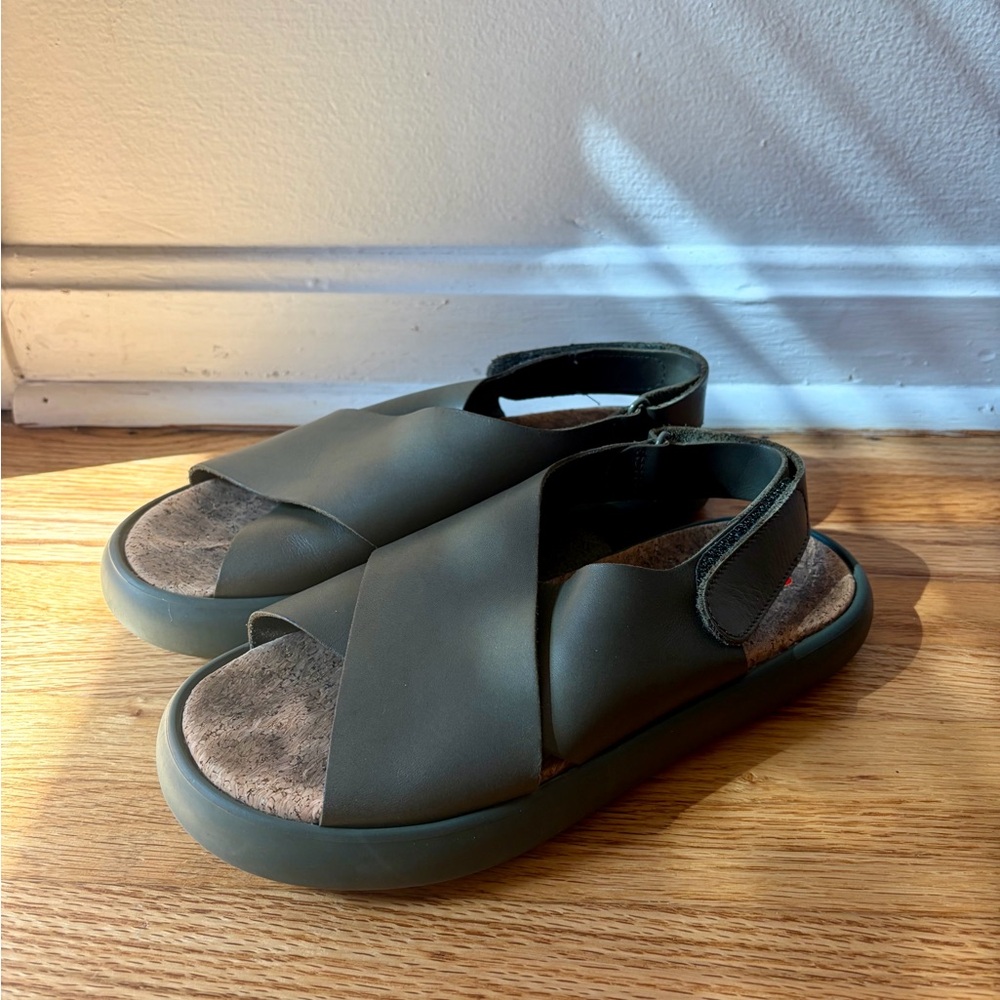 Camper Olive Green Crisscross Slide Sandals- size 38/ 7.5